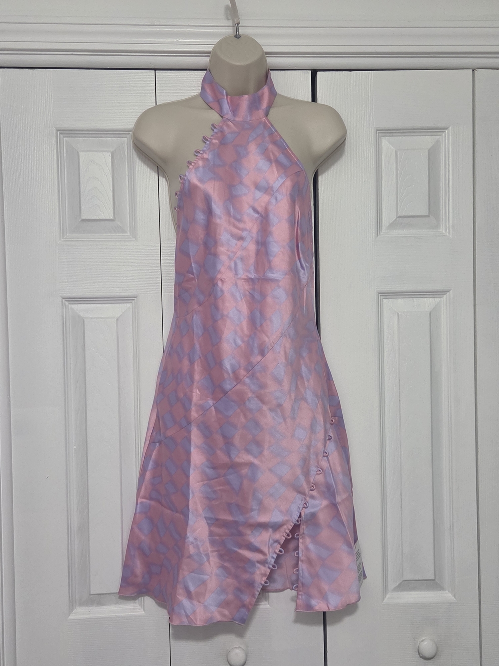ASOS Pink and Lavender Halter Satin Slip Dress